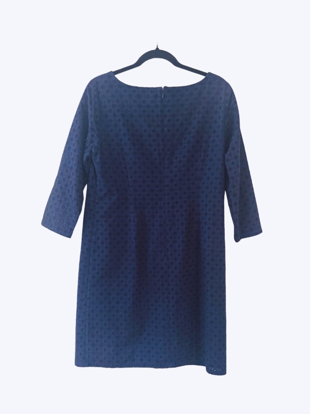 L.L.Bean Navy Eyelet Shift Dress Size 8 Embroidered Cotton Classic - Picture 8 of 8